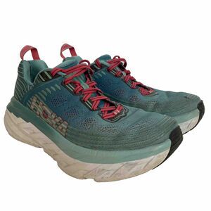 Hoka One One Bondi 6 Running Shoes Womens 7.5 39 1/3 Blue Pink Laces White Soles